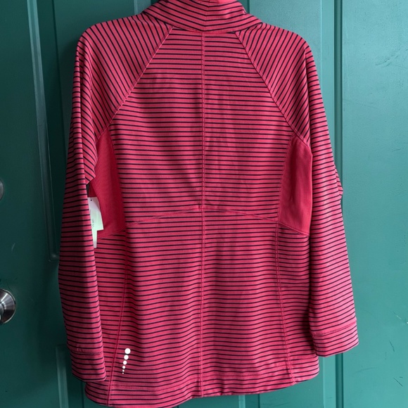 Talbots Coral and Navy Blue Striped Half-Zip Sweatshirt - Picture 5 of 7